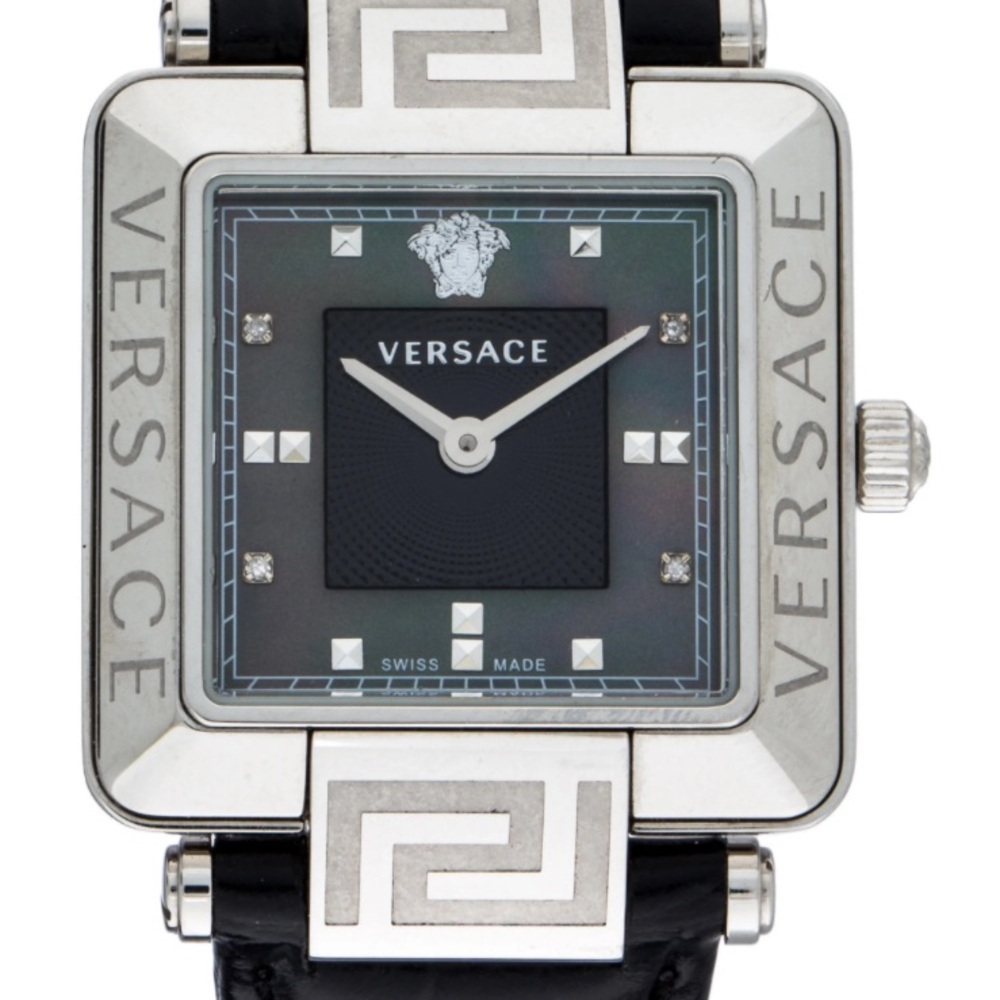 VERSACE Reve Carre Black Dial Dial Black Leather Ladies Watch